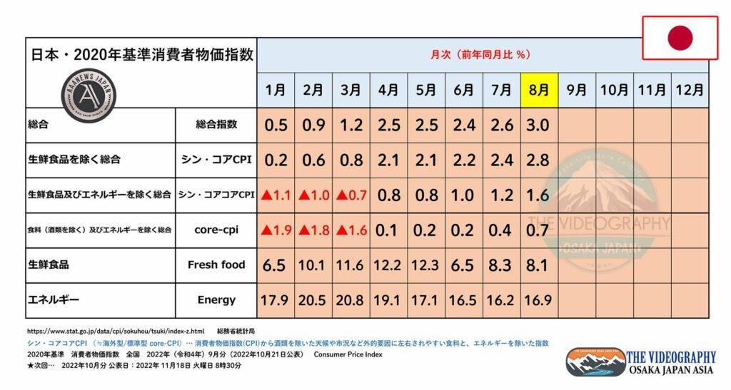 日本・2020年基準 消費者物価指数