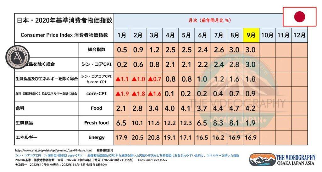 日本・2020年基準 消費者物価指数