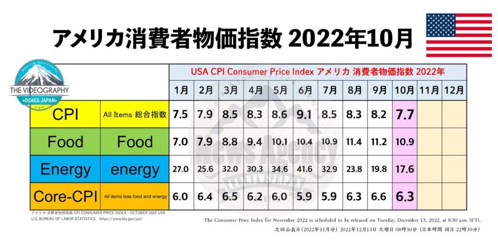 USA CPI Consumer Price Index アメリカ 消費者物価指数 2022年