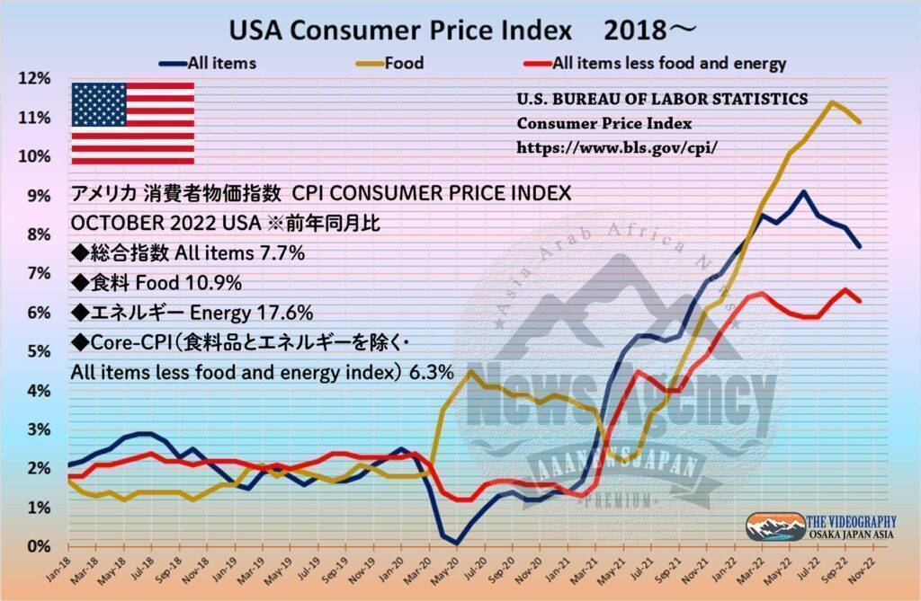 USA CPI Consumer Price Index アメリカ 消費者物価指数 2018年～2022年