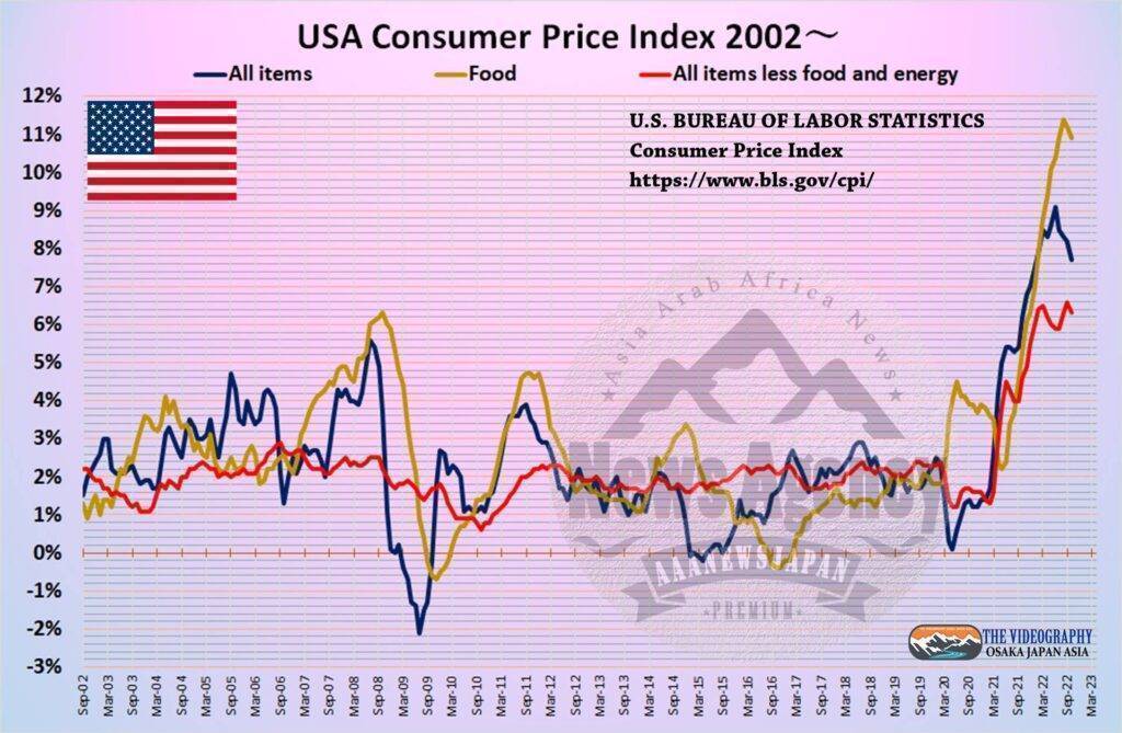 USA CPI Consumer Price Index アメリカ 消費者物価指数 2002年～2022年